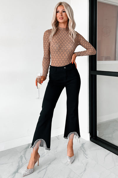 My Vibe Is Expensive Diamond Net Rhinestone Mesh Bodysuit (Latte) - NanaMacs