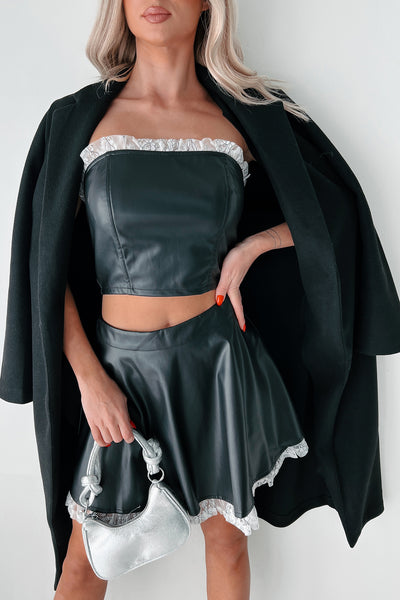 DOORBUSTER Flirty Tendencies Ruffle Lace Faux Leather Tube Top (Black) - NanaMacs