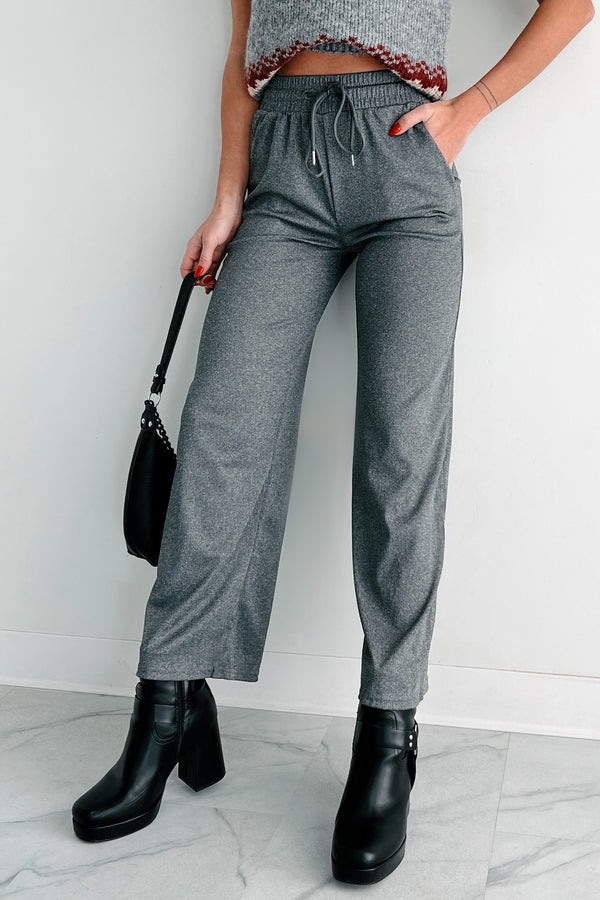 DOORBUSTER I'm Staying Put Wide Leg Drawstring Pants (Heather Grey) - NanaMacs