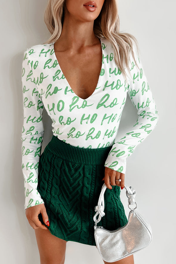 PREORDER Dear Santa NanaMacs Original Printed V-Neck Bodysuit (White/Green) - Ships by 12/2 - NanaMacs