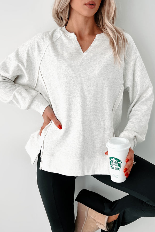 Campfire Stories Split Neck Sweatshirt Top (Ash Grey) - NanaMacs