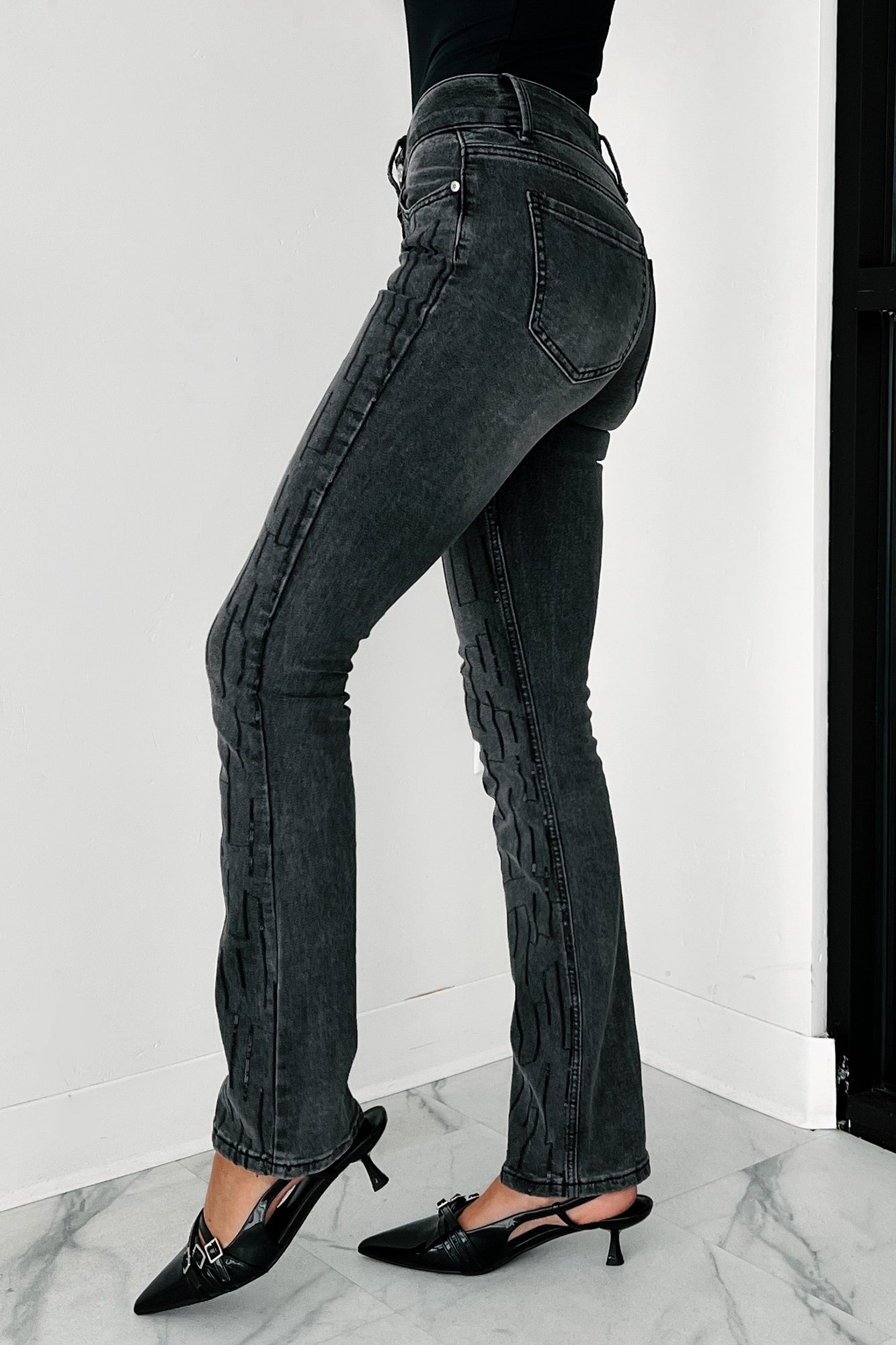 Ciaran Mid Rise Sequined Almost Famous Bootcut Jeans (Black) - NanaMacs