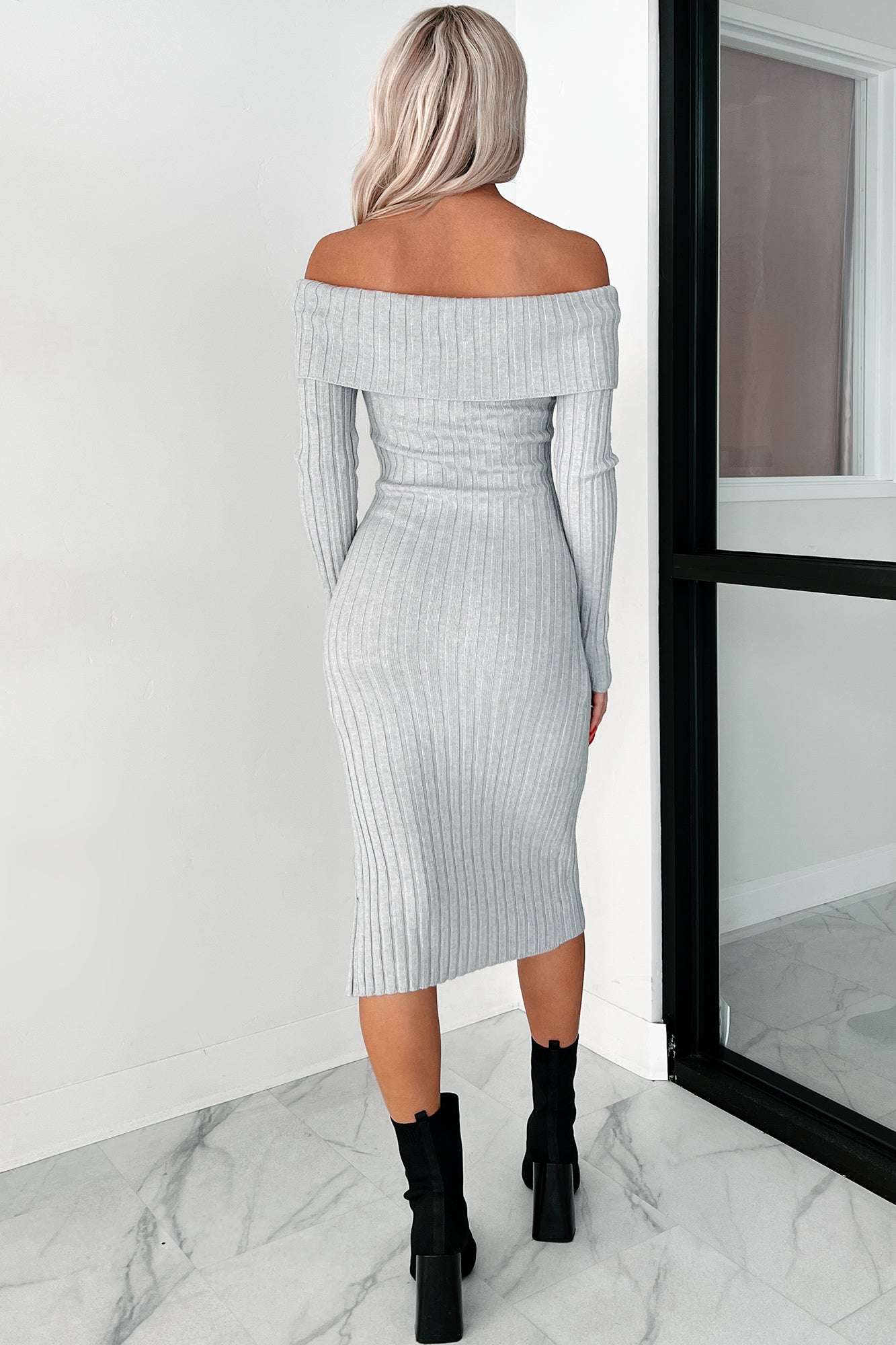 Buy grey off the shoulder sweater dress Online Sale