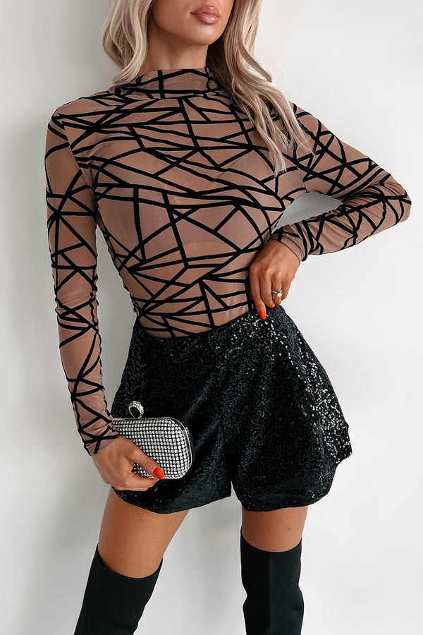 Miss Sassy Geometric Mesh Bodysuit (Coffee) - NanaMacs