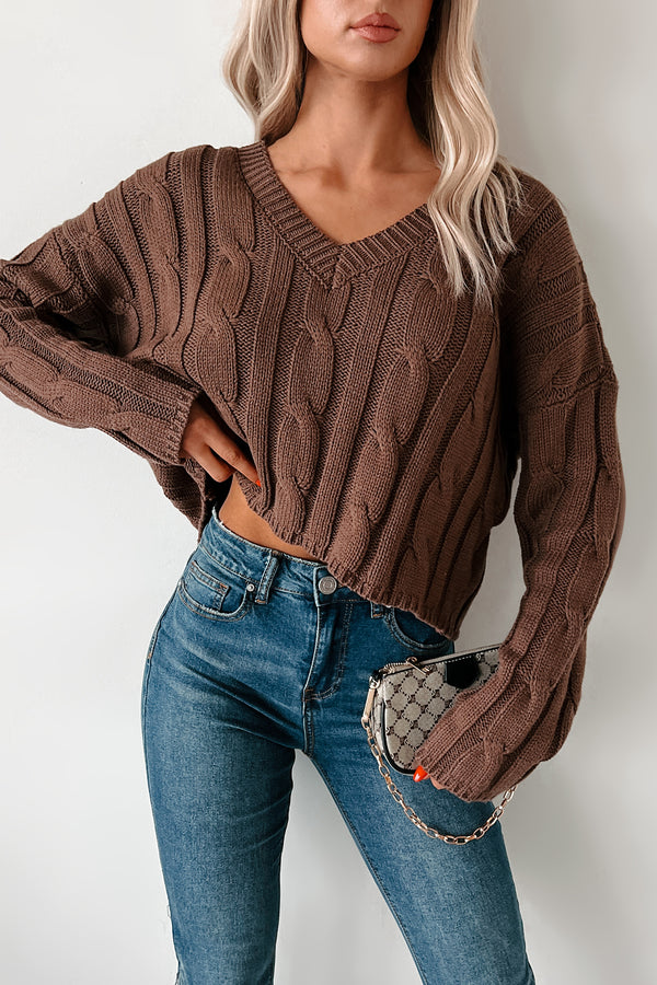 Cambridge Cutie Cable Knit Sweater (Brown) - NanaMacs