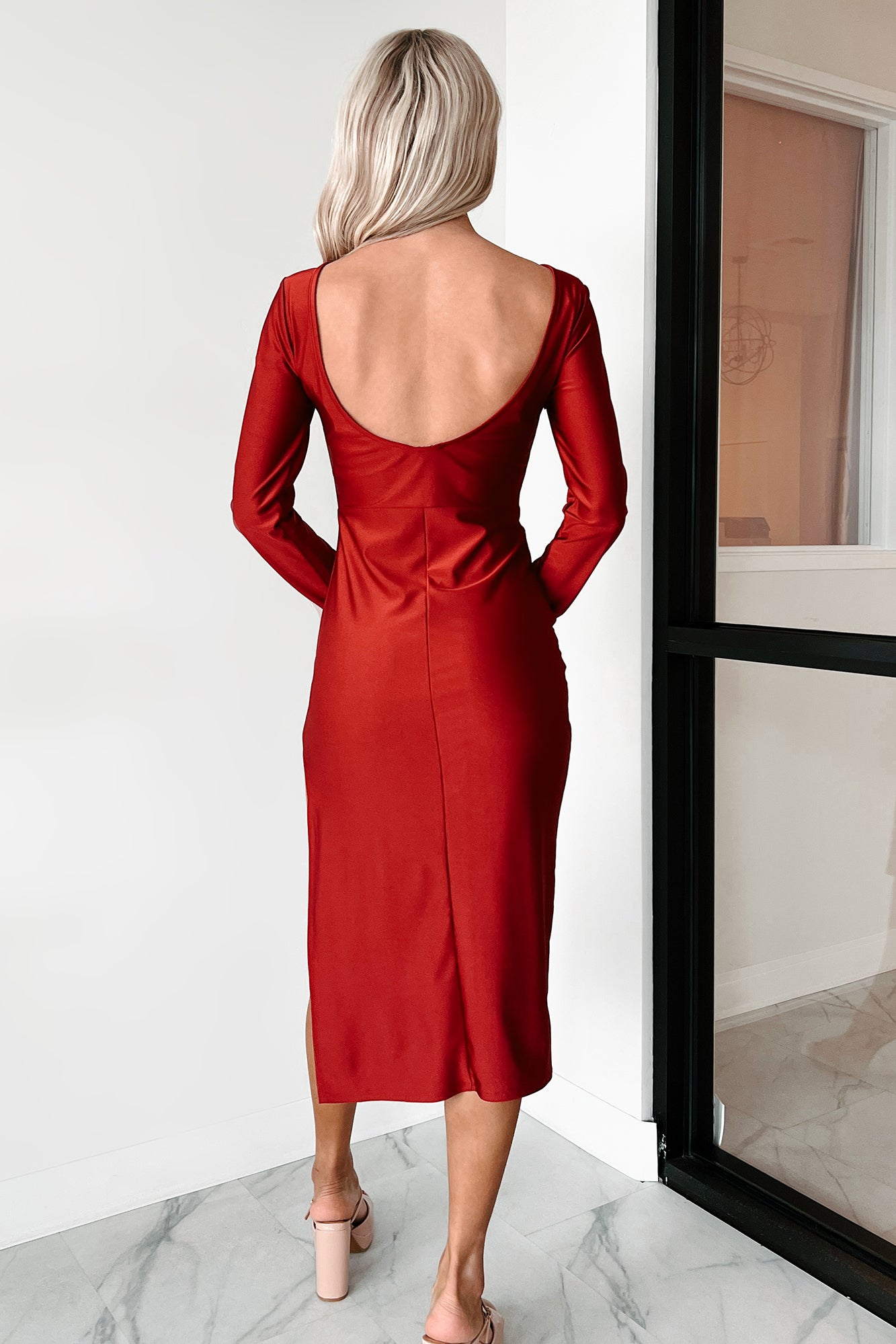 Style Essence Long Sleeve Midi Dress (Burgundy Red) NanaMacs Style Essence Long Sleeve Midi Dress (Burgundy Red) NanaMacs