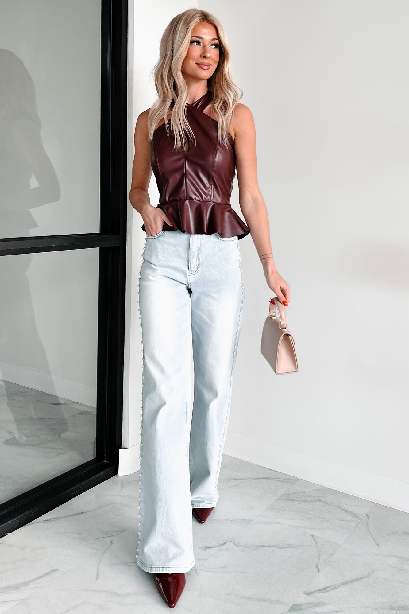 Dangerous Temptation Faux Leather Halter Top (Burgundy) - NanaMacs