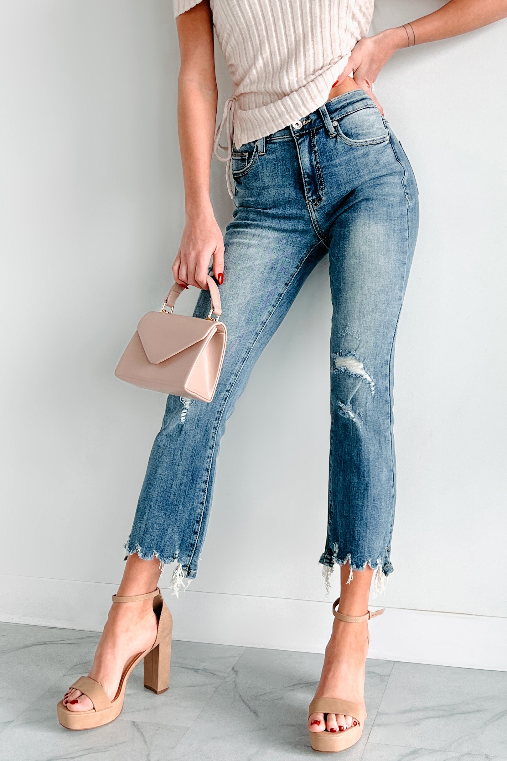 Jonah Mid Rise Distressed Special A Kick Flare Jeans (Dark) · NanaMacs