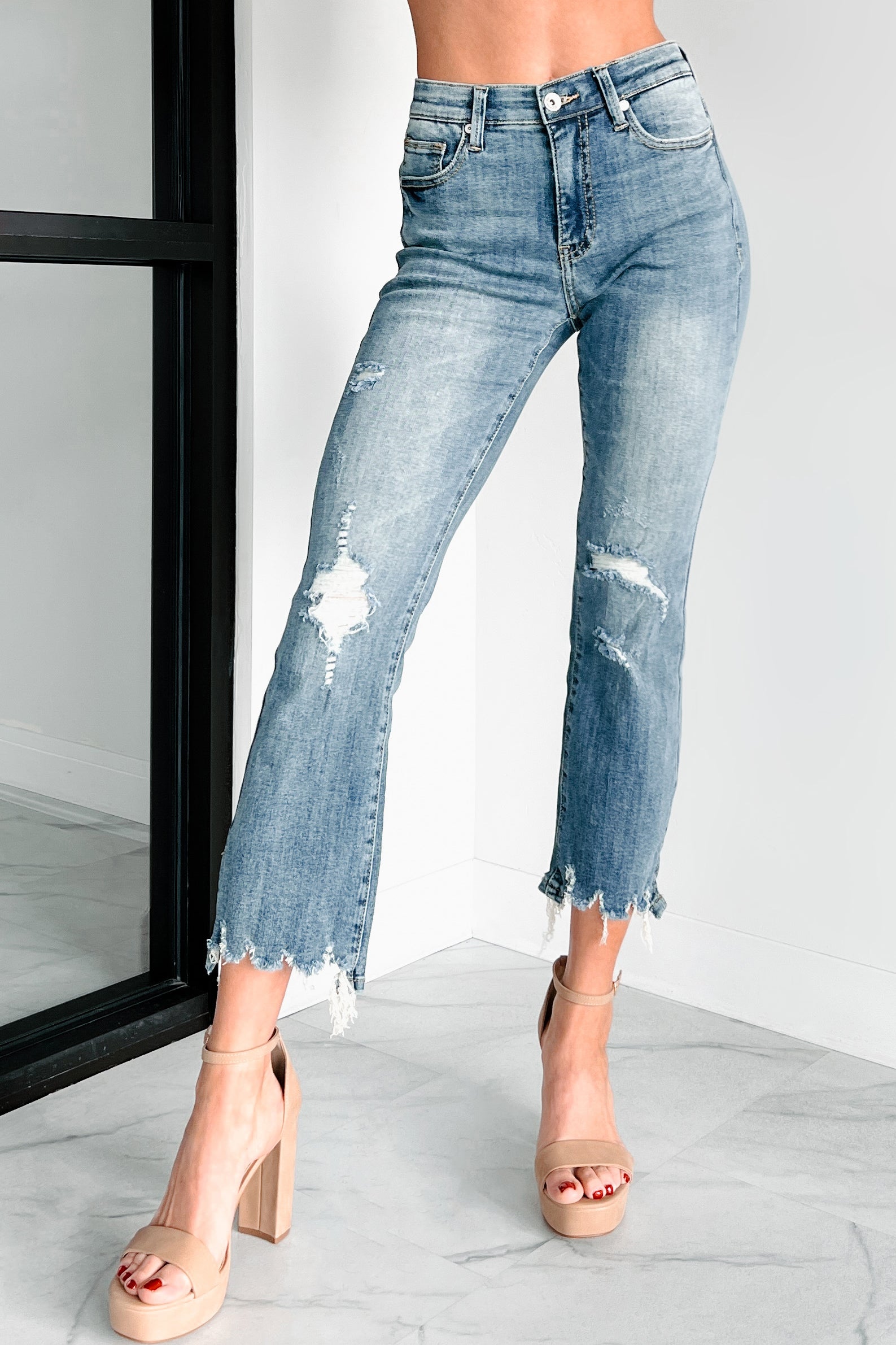Jonah Mid Rise Distressed Special A Kick Flare Jeans (Dark) · NanaMacs