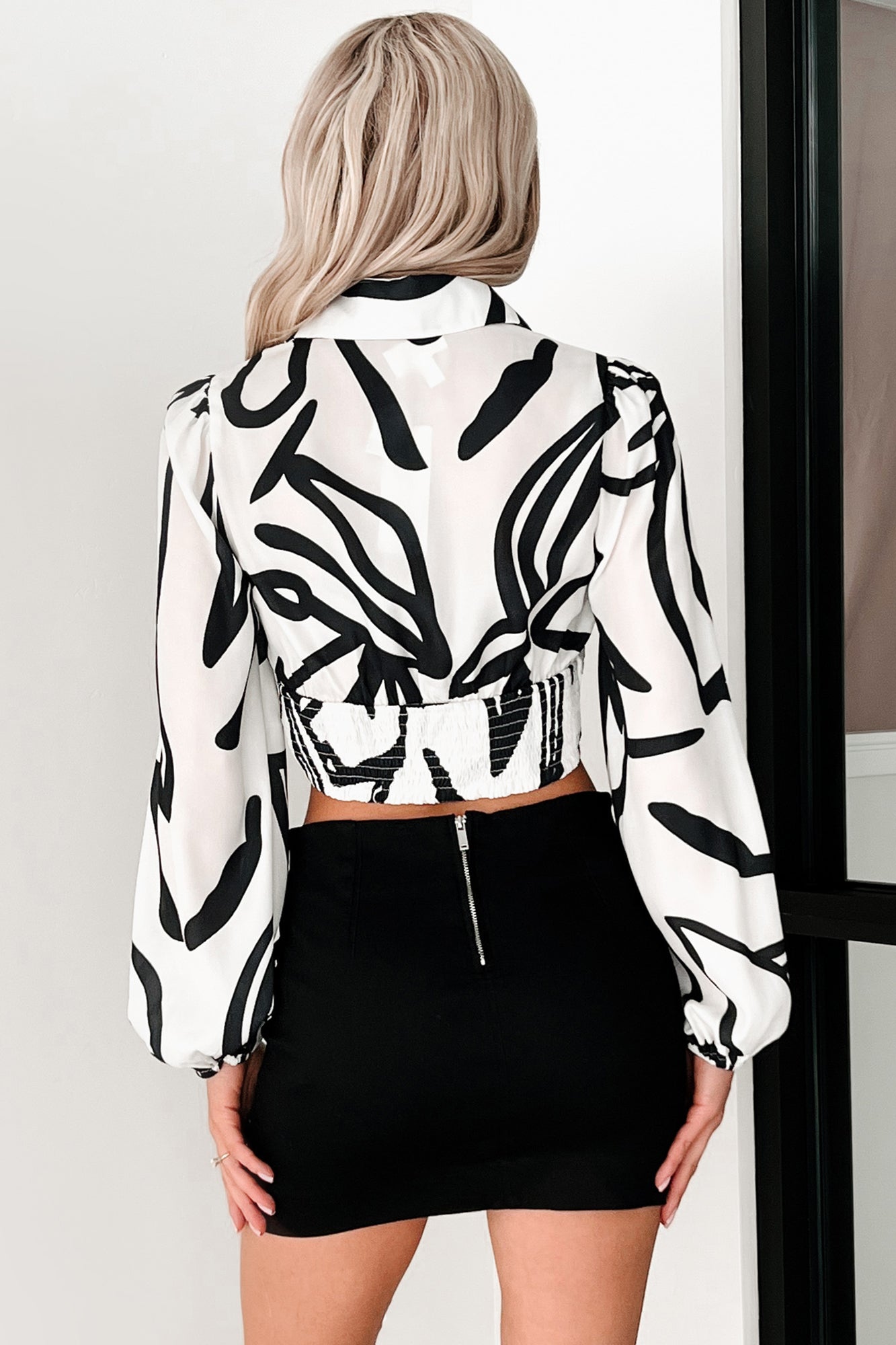 Starry Eyed Glam Abstract Print Blouse (Black/White) - NanaMacs