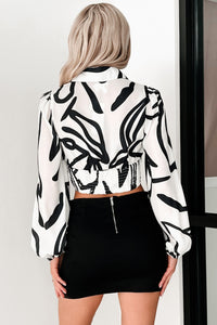 Starry Eyed Glam Abstract Print Blouse (Black/White) - NanaMacs