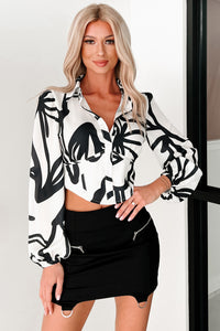 Starry Eyed Glam Abstract Print Blouse (Black/White) - NanaMacs