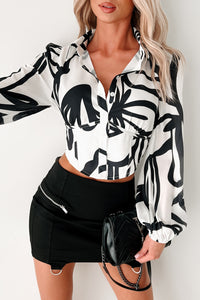 Starry Eyed Glam Abstract Print Blouse (Black/White) - NanaMacs