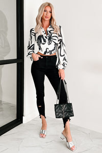 Starry Eyed Glam Abstract Print Blouse (Black/White) - NanaMacs
