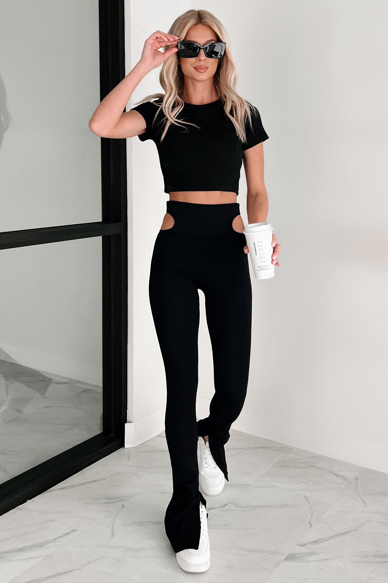 Nala レギンス High waist half leggings Sneak A Peek Hips Flare Leggings (Black) · NanaMacs
