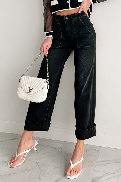 Graham Vervet High Rise Cuffed Wide Leg Jeans (Black) - NanaMacs