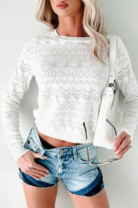 Unspoken Grace Pointelle Knit Long Sleeve Top (Ivory) - NanaMacs