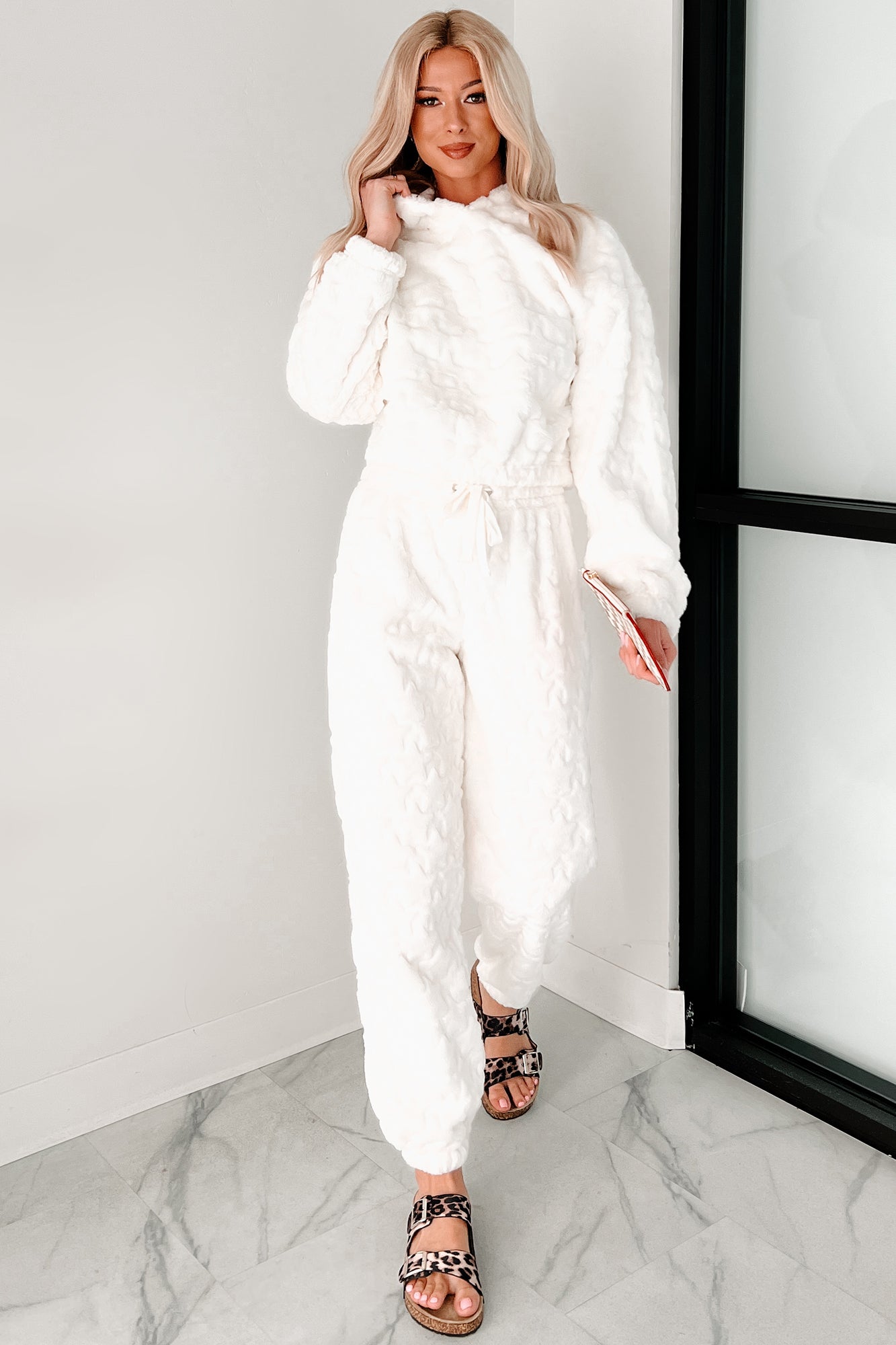 Cozy Sweetheart Plush Knit Lounge Set (Ivory) - NanaMacs