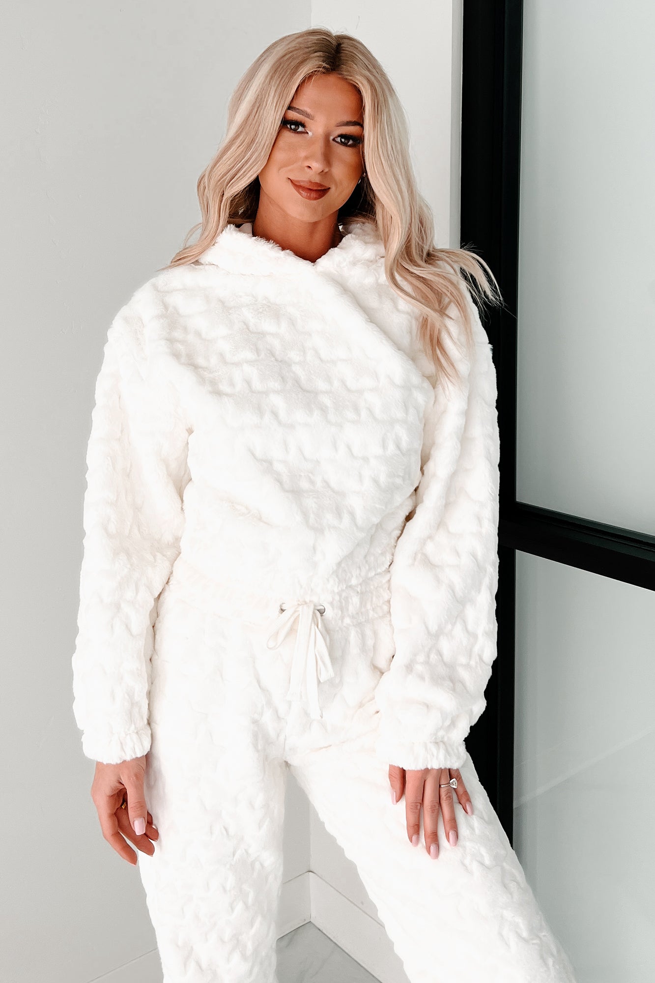 Cozy Sweetheart Plush Knit Lounge Set (Ivory) - NanaMacs