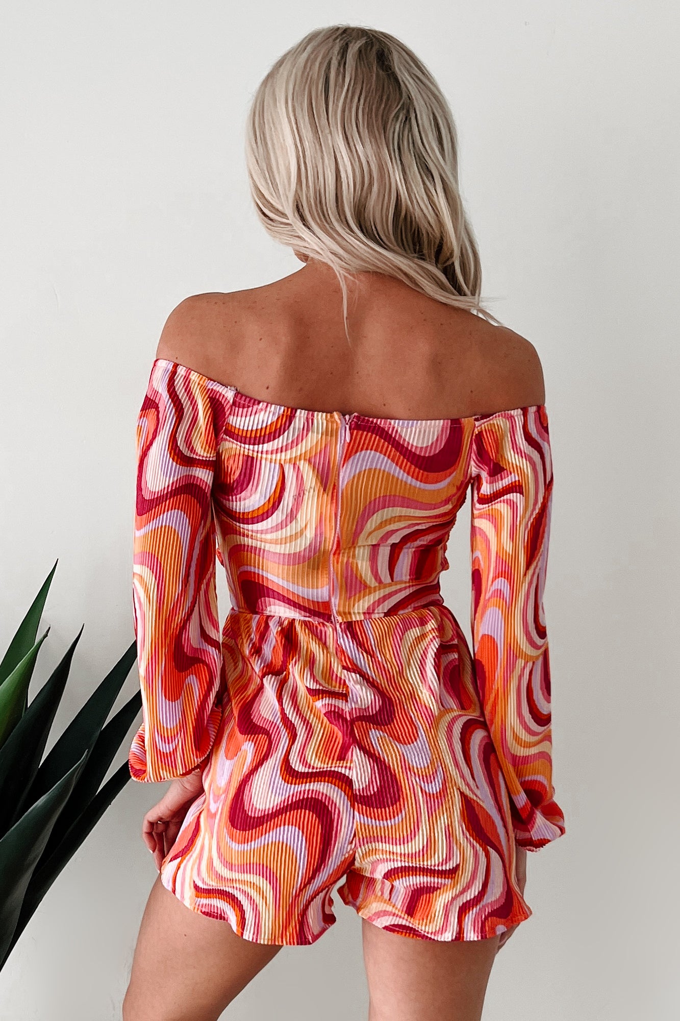 Dance The Night Away Pleated Long Sleeve Romper (Pink/Multi