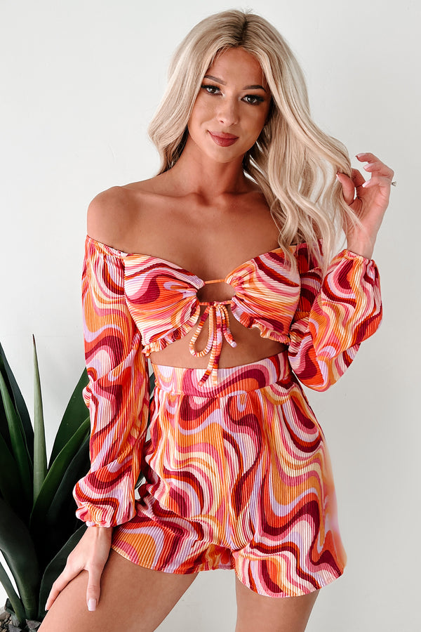 Dance The Night Away Pleated Long Sleeve Romper (Pink/Multi) - NanaMacs