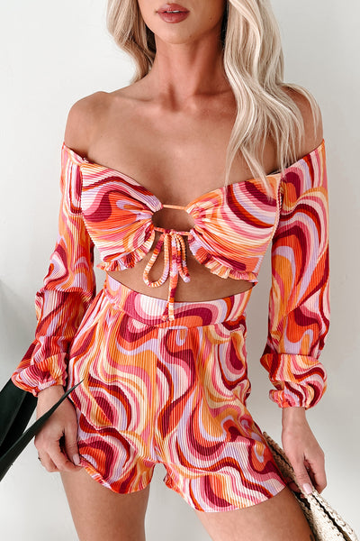 Dance The Night Away Pleated Long Sleeve Romper (Pink/Multi) - NanaMacs