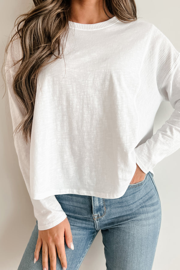 I'm Off Duty Contrast Ribbed Long Sleeve Top (Off White) - NanaMacs