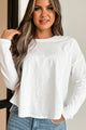 I'm Off Duty Contrast Ribbed Long Sleeve Top (Off White) - NanaMacs