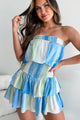 Trendy In Tulum Strapless Ruffled Romper Dress (Blue Multi) - NanaMacs