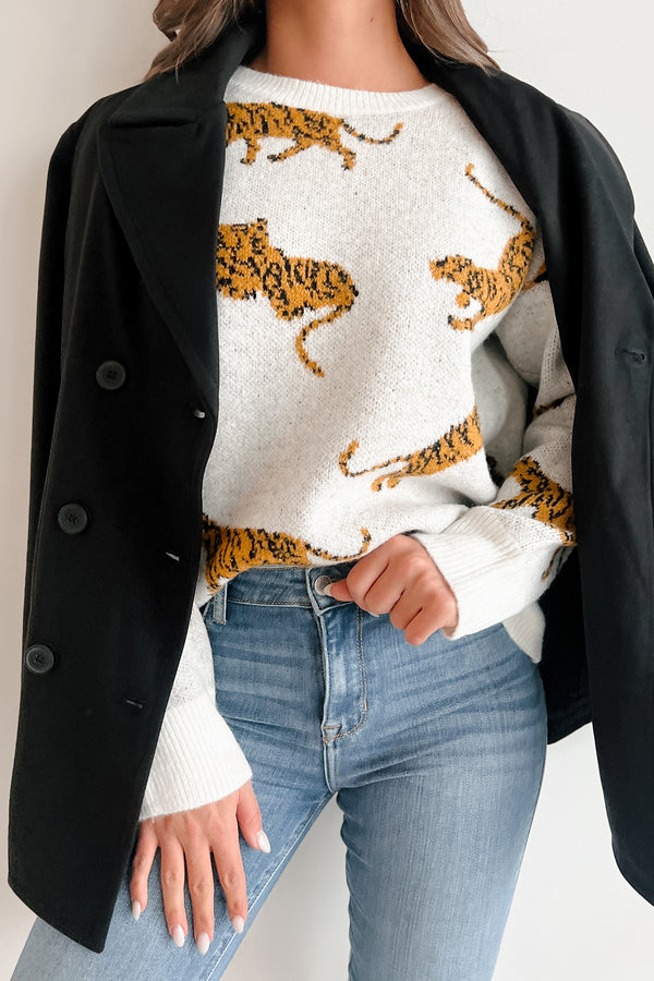 Bad Cattitude Tiger Print Sweater (Ivory) - NanaMacs