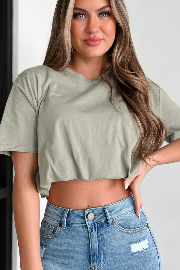 Selena Oversized Bubble Hem Crop Top (Dusty Sage) - NanaMacs