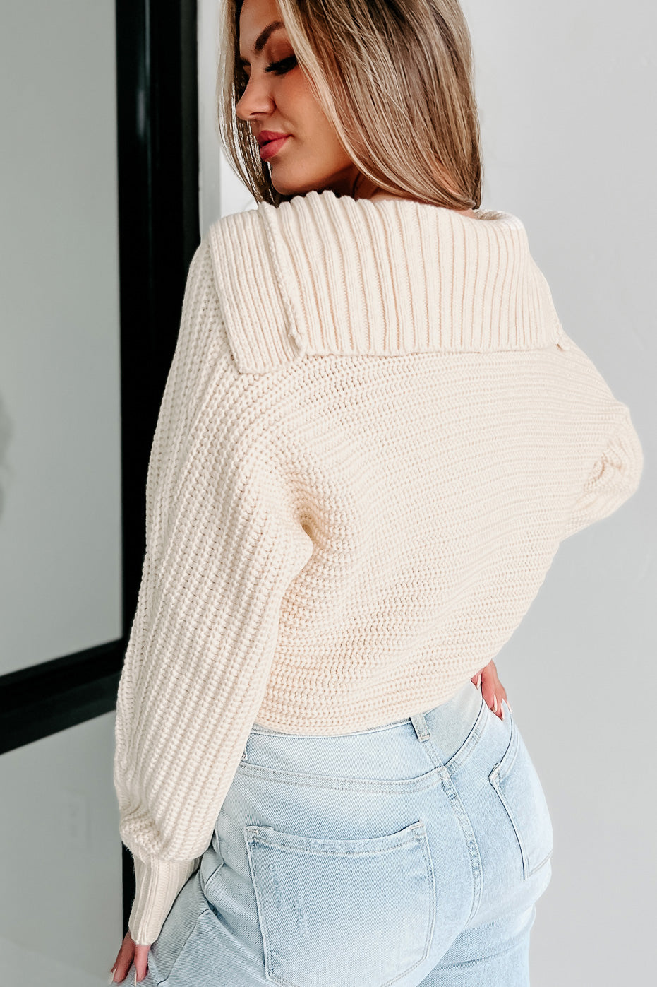Can't Talk Right Now Collared Crop Sweater (Cream) - NanaMacs