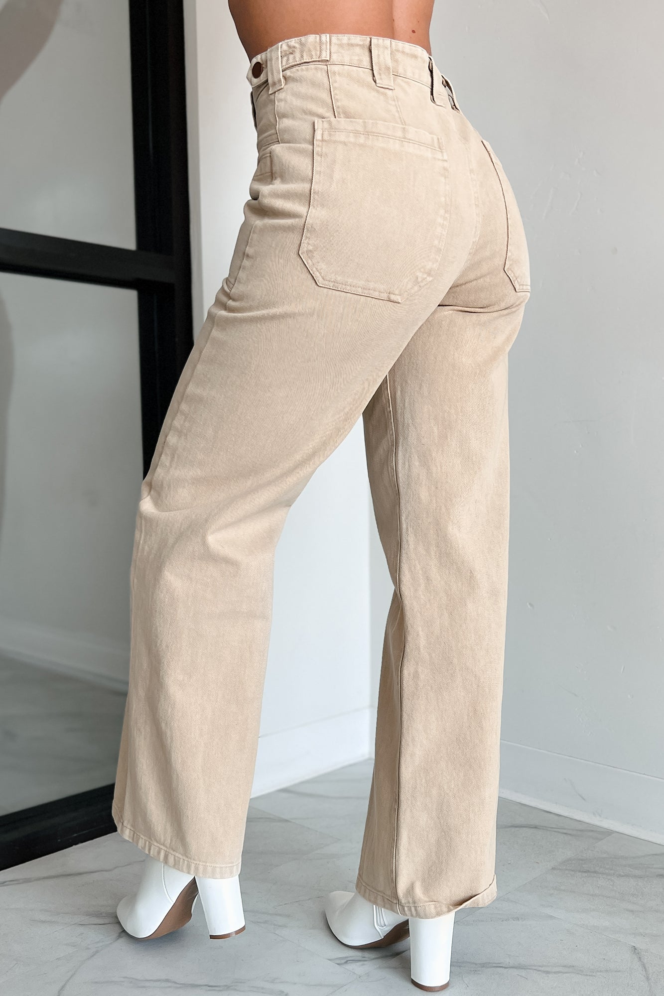 Destry High Waisted Wide Leg Jeans (Beige) - NanaMacs