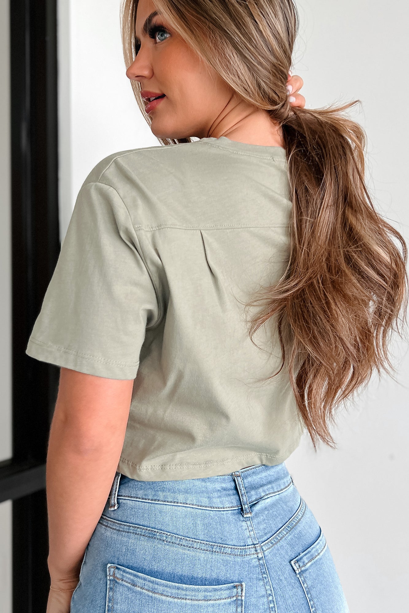 Selena Oversized Bubble Hem Crop Top (Dusty Sage) - NanaMacs