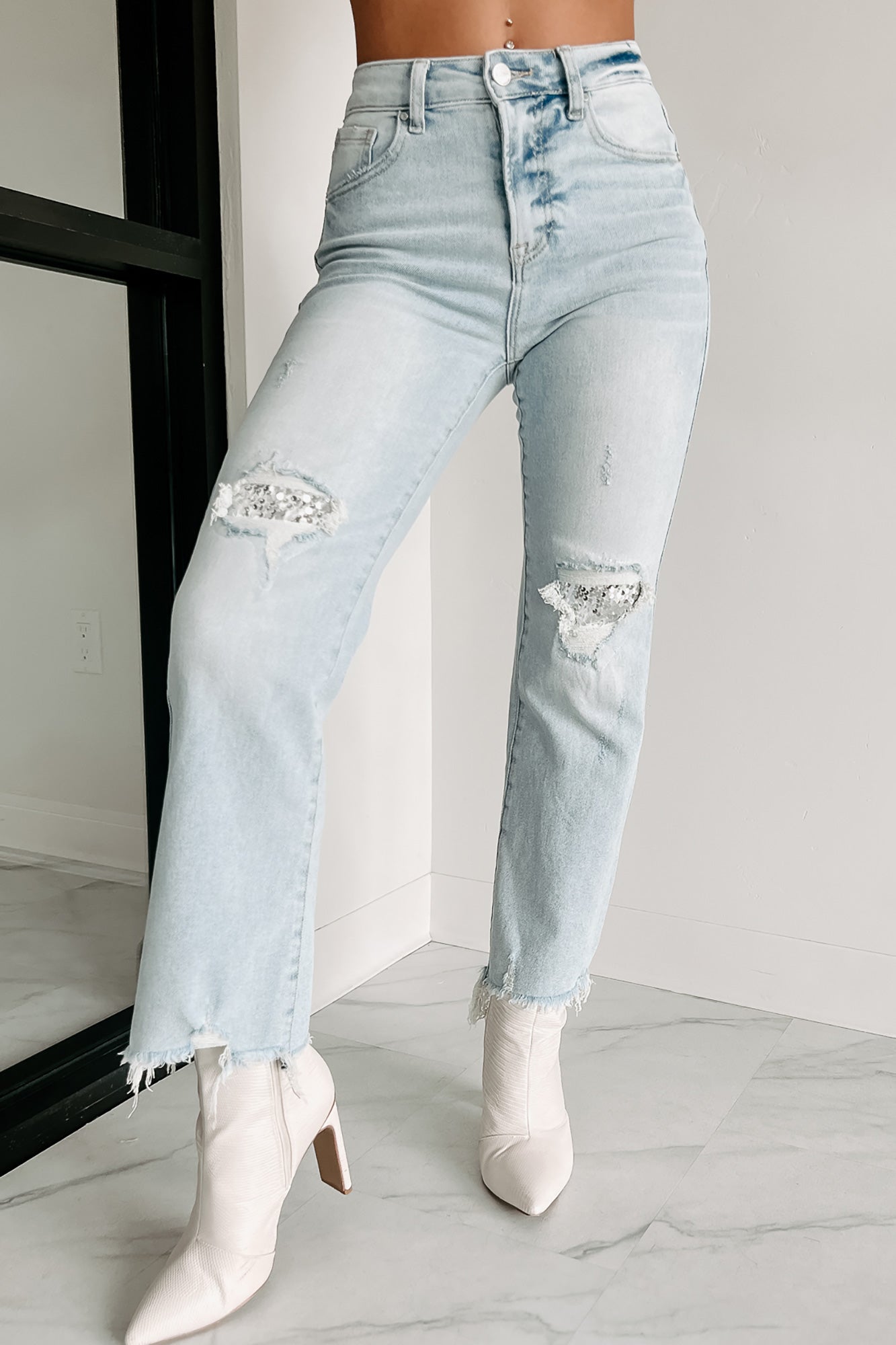 Sequin best sale patch jeans