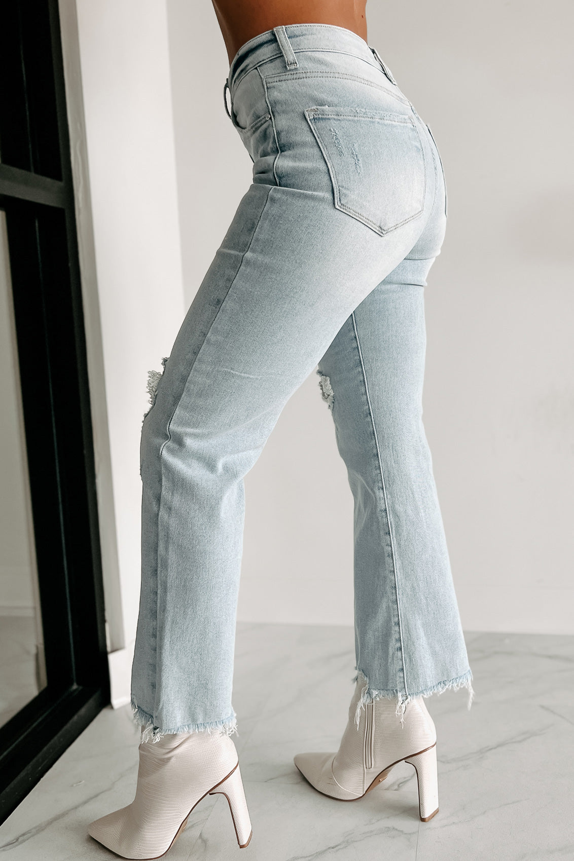 Secretly Boujee Sequin Patch Straight Leg Risen Jeans (Acid Light) - NanaMacs