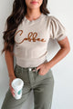 Drink Of Choice 'Coffee' Embroidered Sweater Top (Sand/Brown) - NanaMacs