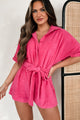 Praying For Sunshine Belted Terry Cloth Romper (Hot Pink) - NanaMacs