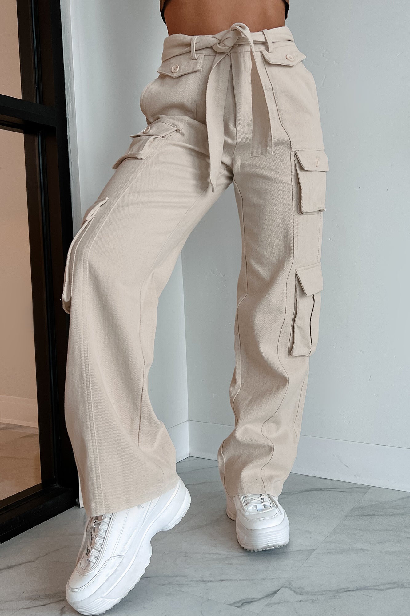 High-waist cargo trousers - Beige
