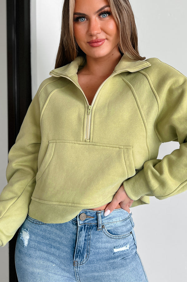 Always Low Key Half-Zip Pullover (Sage Green) - NanaMacs