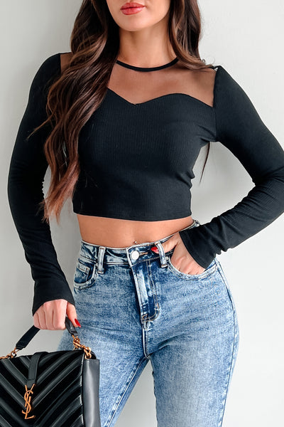 How Fitting Mesh Contrast Long Sleeve Top (Black)