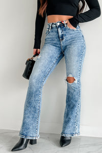 Kingsley High Rise Acid Wash Risen Flare Jeans (Acid Medium) - NanaMacs