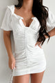 Consider It Stylish Ruched Button-Front Mini Dress (Off White) - NanaMacs