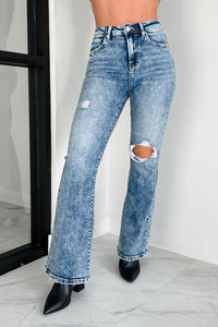 Kingsley High Rise Acid Wash Risen Flare Jeans (Acid Medium) - NanaMacs