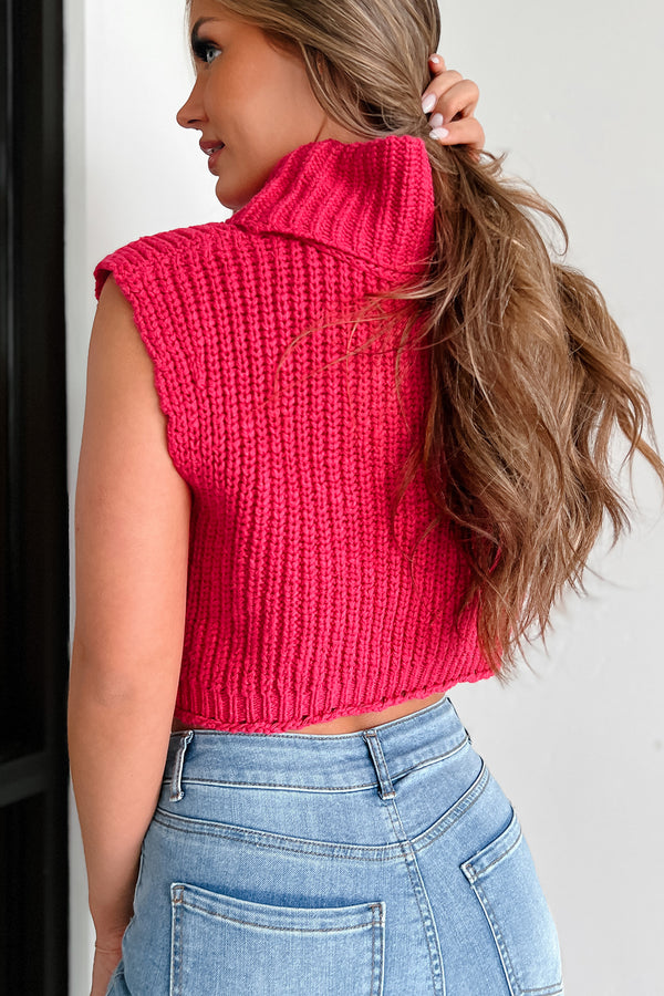 In My Fun Era Sleeveless Crop Turtleneck Sweater (Hot Pink) - NanaMacs