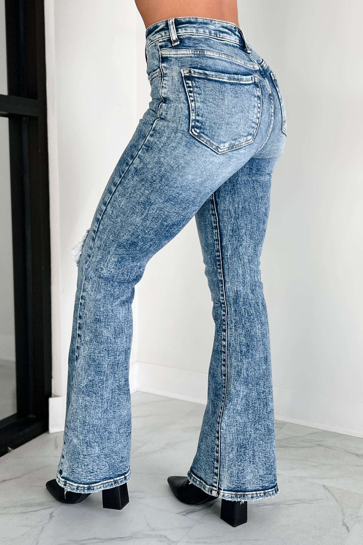 Kingsley High Rise Acid Wash Risen Flare Jeans (Acid Medium) - NanaMacs