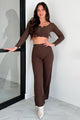 Caffeine Fix Buttoned Crop Top & Pants Set (Espresso) - NanaMacs