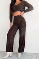 Caffeine Fix Buttoned Crop Top & Pants Set (Espresso) - NanaMacs