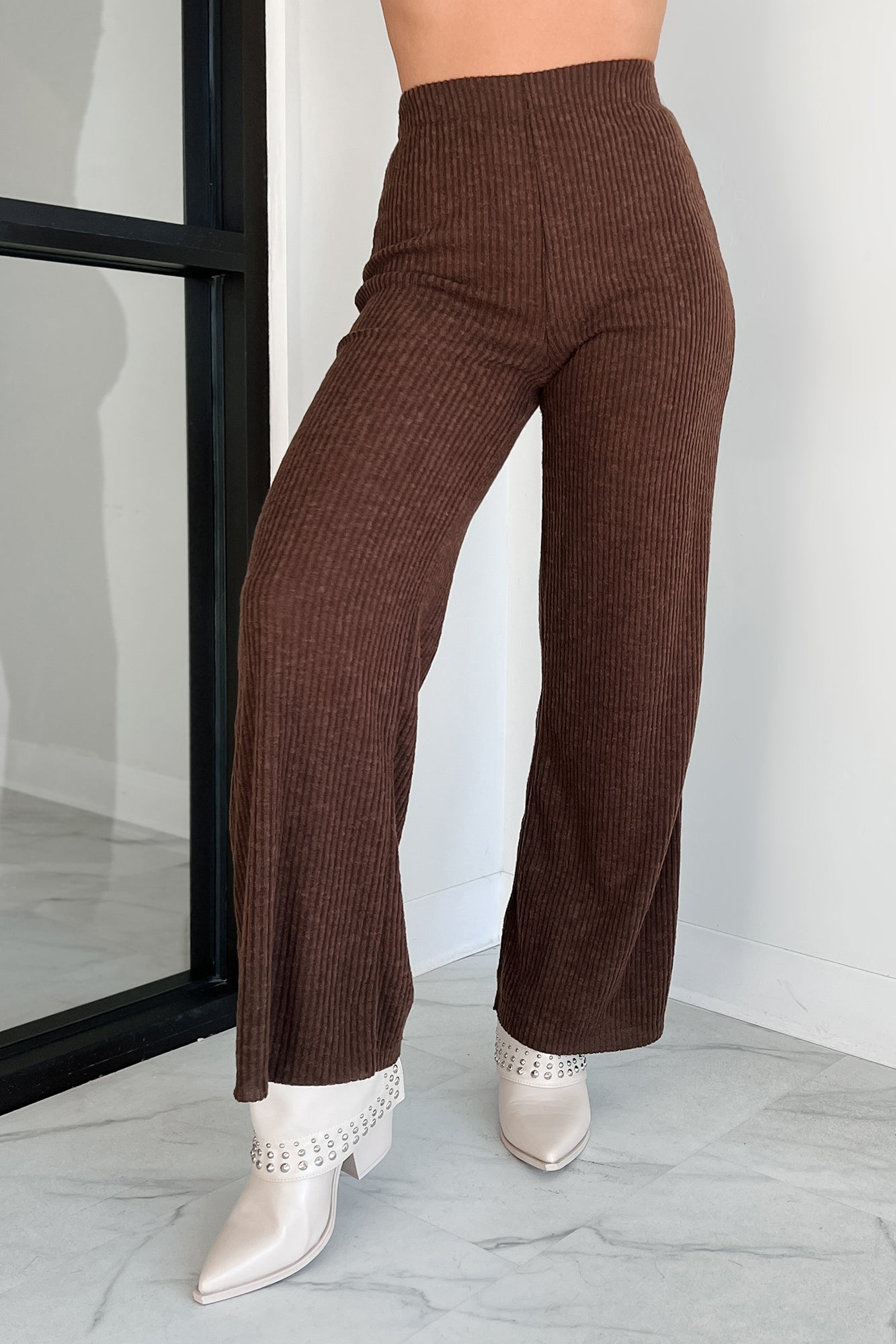 Caffeine Fix Buttoned Crop Top & Pants Set (Espresso) - NanaMacs