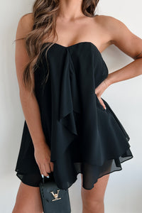 Whimsical Notion Flounce Chiffon Sweetheart Mini Dress (Black) - NanaMacs